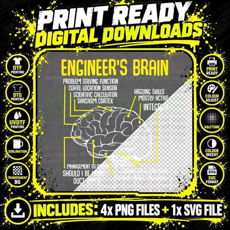 Engineer's Brain Funny Engineering Games Process Funny Png SVG Digital Bundle