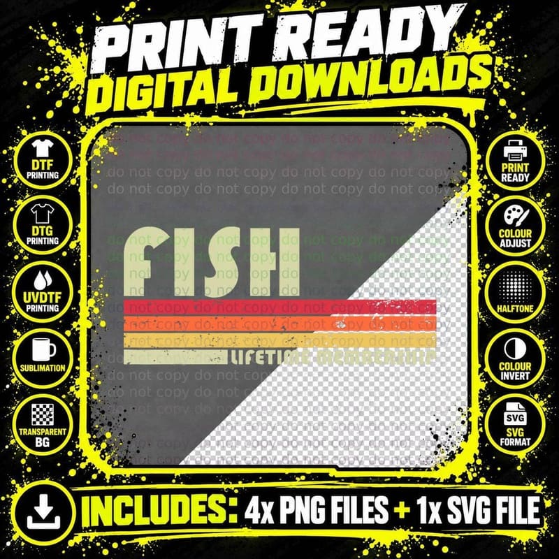 FISH Surname Funny Retro Vintage 80s 90s Birthday Png SVG Digital Bundle