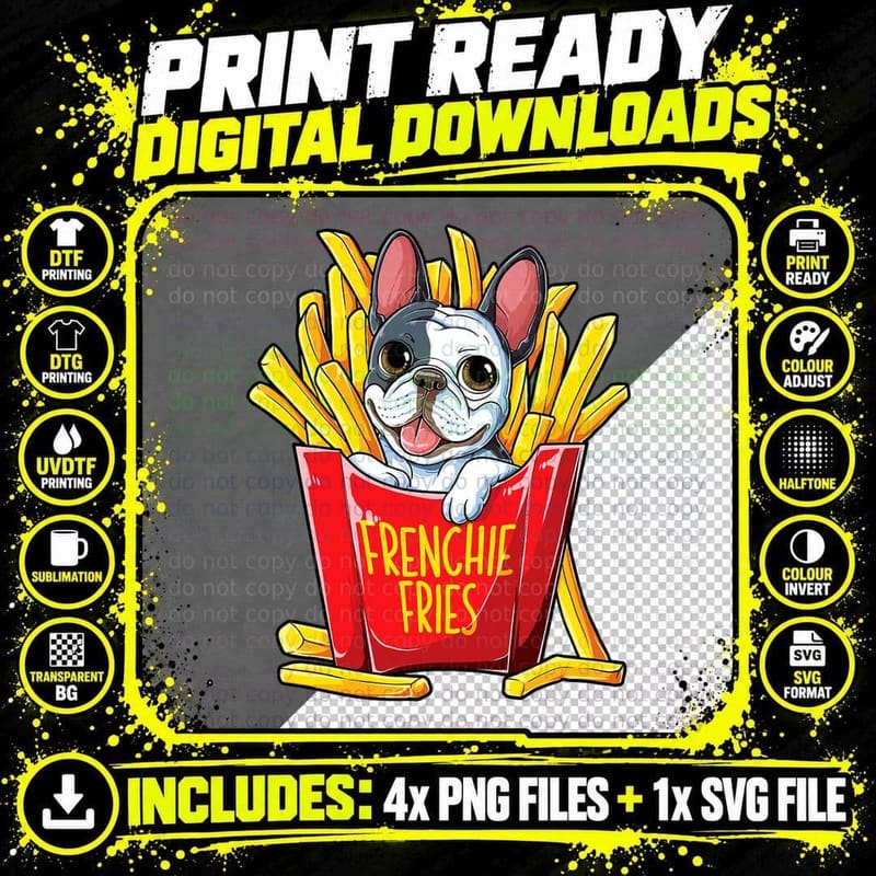 Frenchie Fries French Bulldog T Shirt Men Women Funny Png SVG Digital Bundle