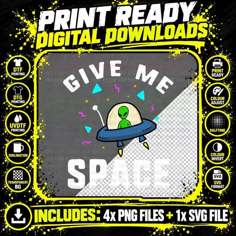 Funny Alien Space UFO T-Shirt Png SVG Digital Bundle