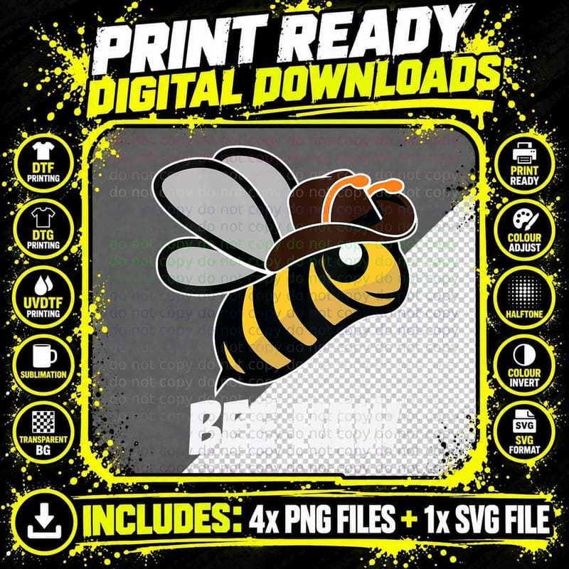 Funny Bee Haw Bumblebee Graphic Cowboy Hat T-Shirt Png SVG Digital Bundle