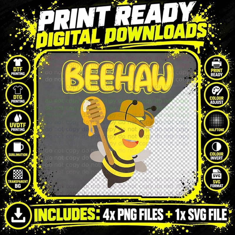 Funny Beehaw Cowboy Bee Cowgirl Bee Country Design Png SVG Digital Bundle