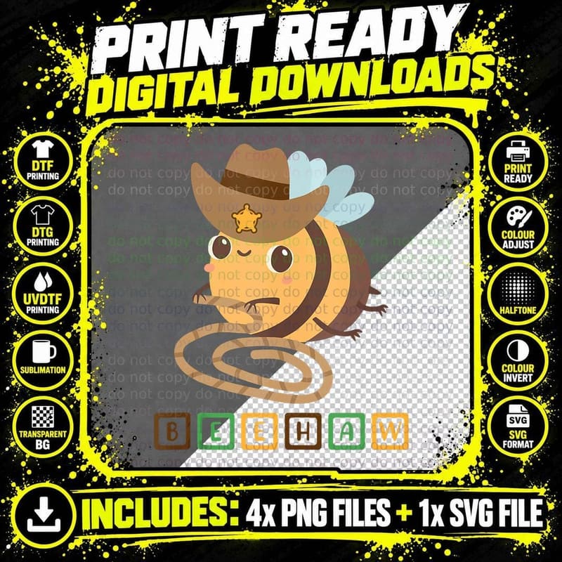 Funny Beehaw Cowboy Bee Lover Western Country Cowgirl Png SVG Digital Bundle