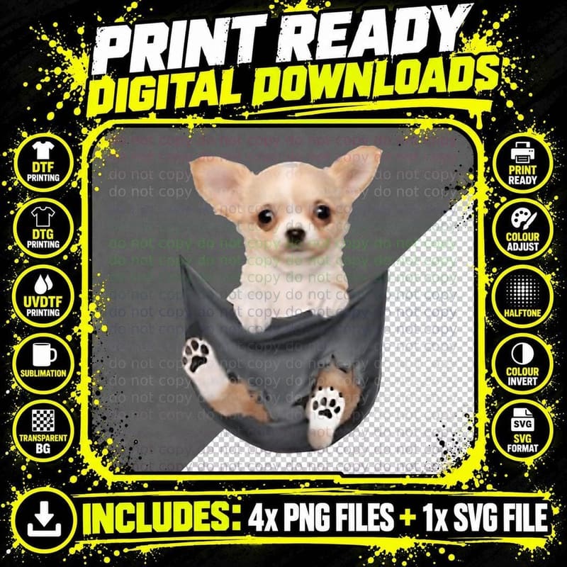 Funny Chihuahua in Your Pocket for Dogs T-Shirt Png SVG Digital Bundle