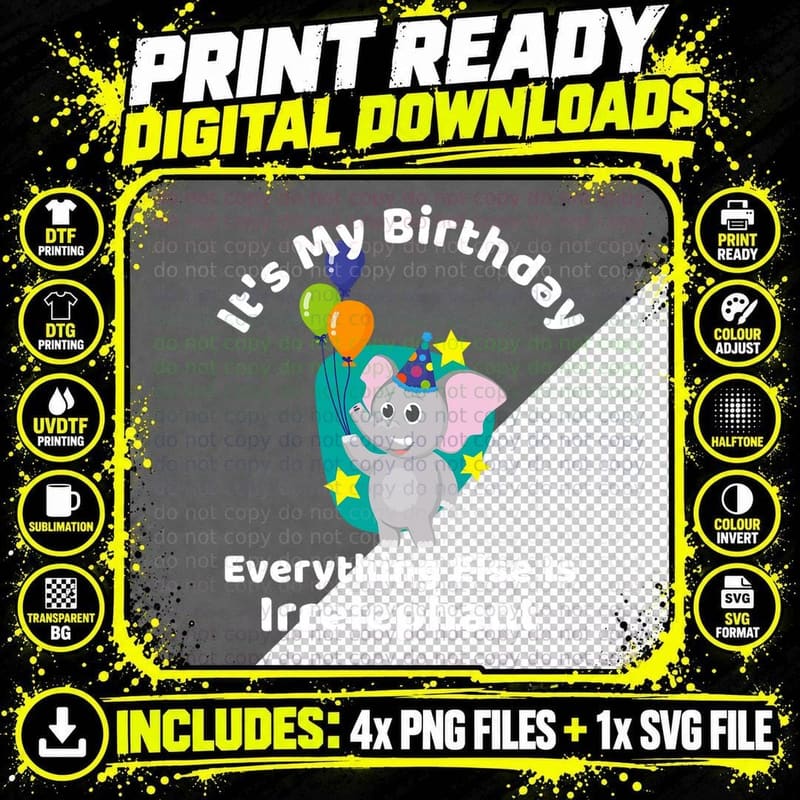 Funny Elephant Birthday Party Animal Pun T-Shirt Png SVG Digital Bundle