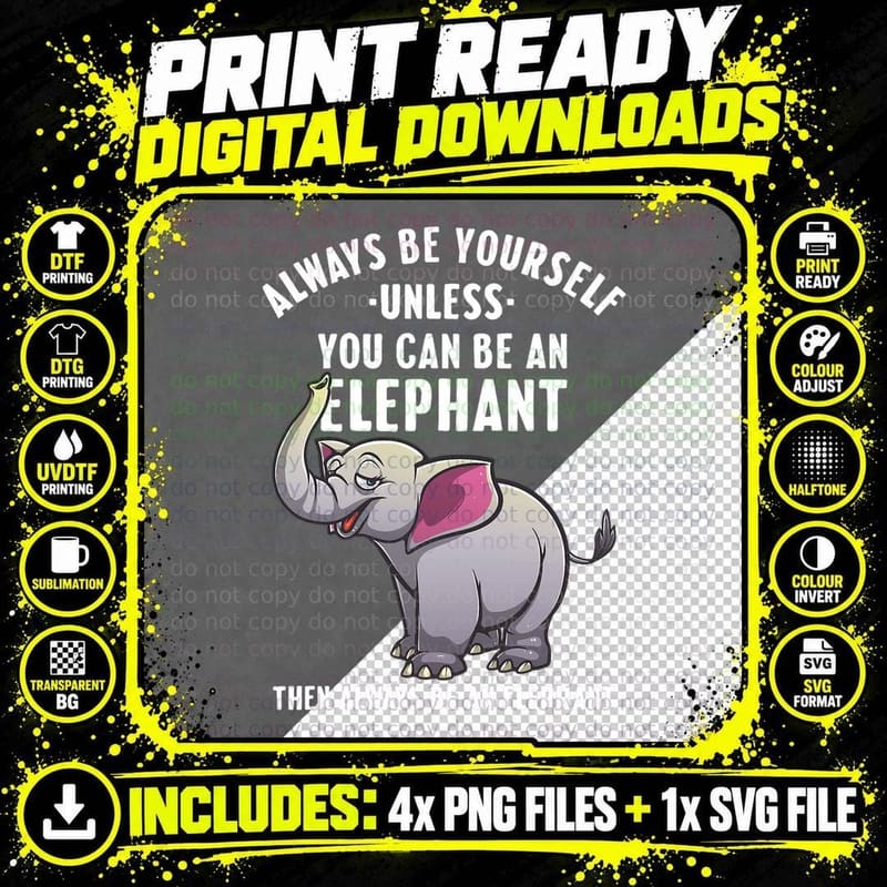 Funny Elephant for Men Women Nature Park Safari Zoo Png SVG Digital Bundle