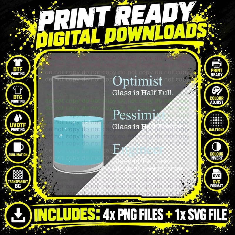 Funny Engineer Optimist Pessimist Engineering T-Shirt Png SVG Digital Bundle