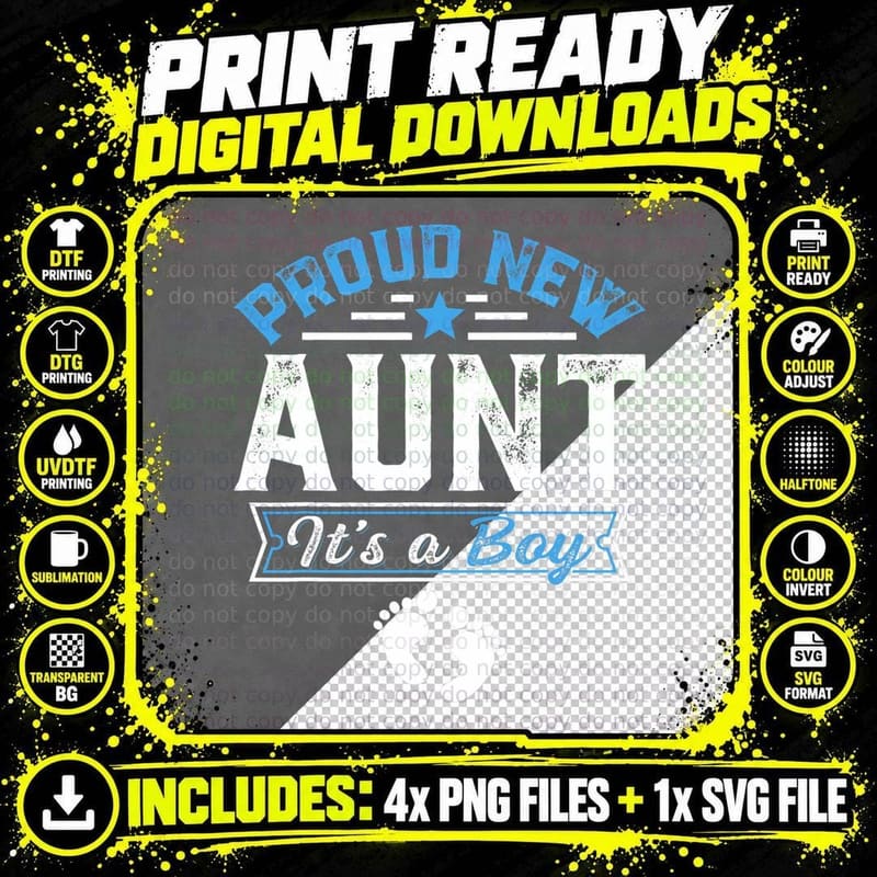 Funny Family Proud New Aunt It's a Boy Gender Reveal Png SVG Digital Bundle