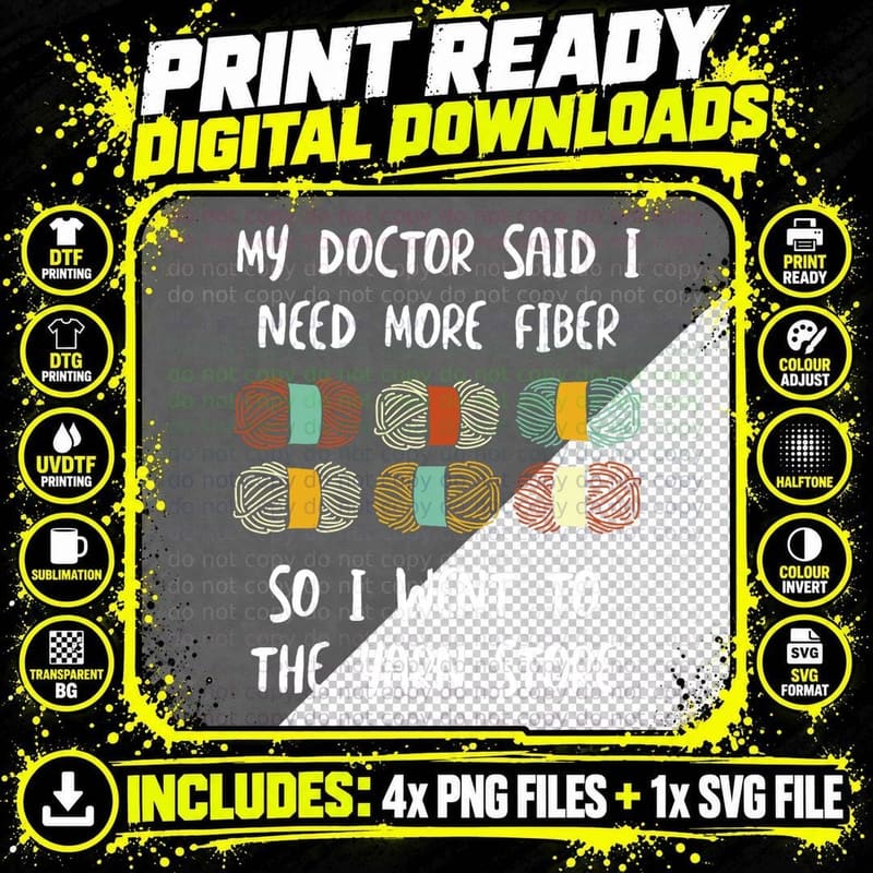Funny Fiber Knitting Joke, Yarn Crochet T-Shirt Png SVG Digital Bundle