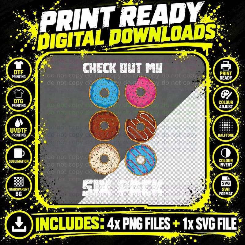 Funny Glazed Doughnuts Lover Six Pack Abs Workout Donuts Png SVG Digital Bundle