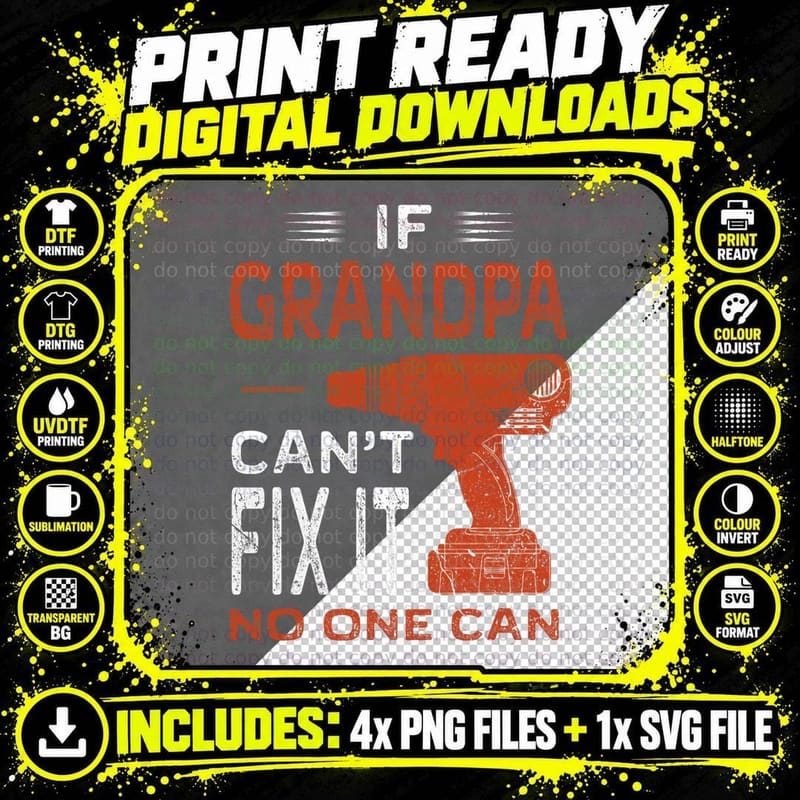 Funny If Grandpa Can't Fix No One Can Fathers Day Gift Png SVG Digital Bundle