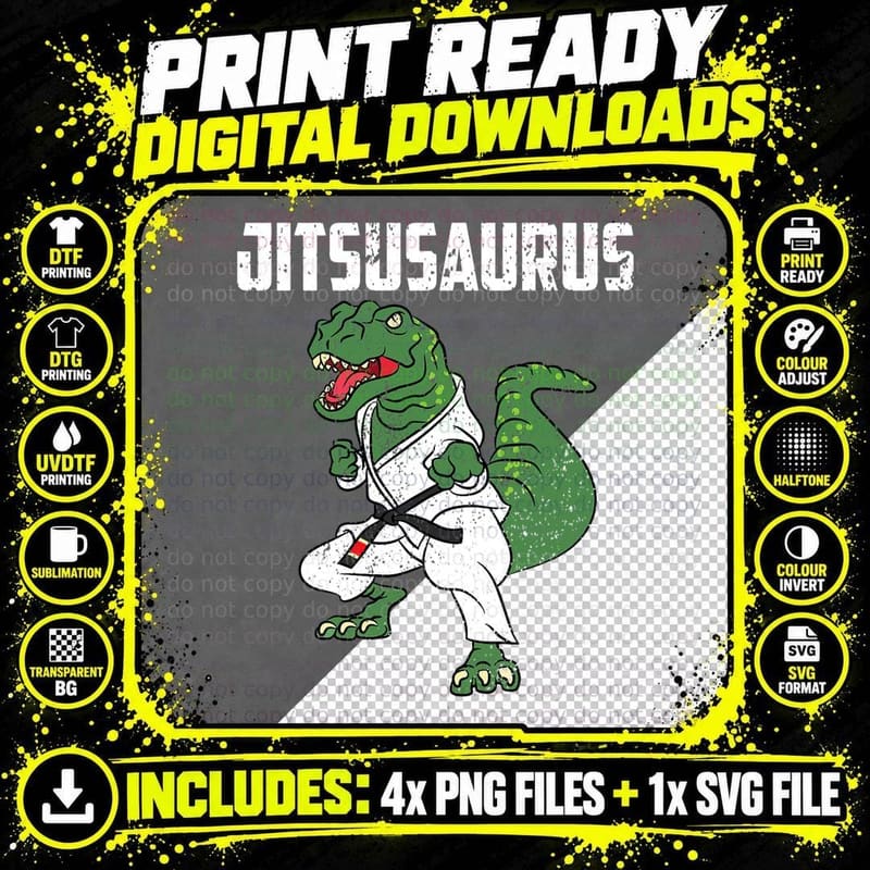 Funny Jujitsu -T-Rex Jiu Jitsu Black Belt Gifts T-Shirt Png SVG Digital Bundle