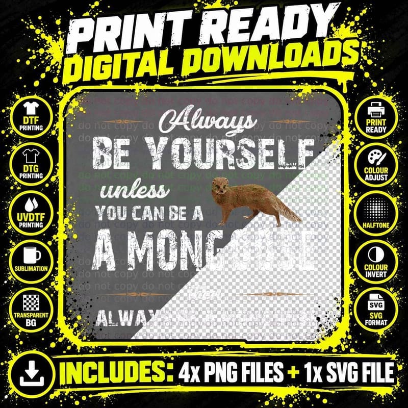 Funny Mongoose Tees - Weasel Squirrel Animal Joke T-Shirt Png SVG Digital Bundle