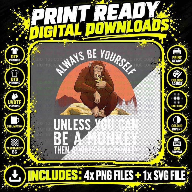 Funny Monkey Art for Men Women Kids Zoo Animal Monkey Png SVG Digital Bundle