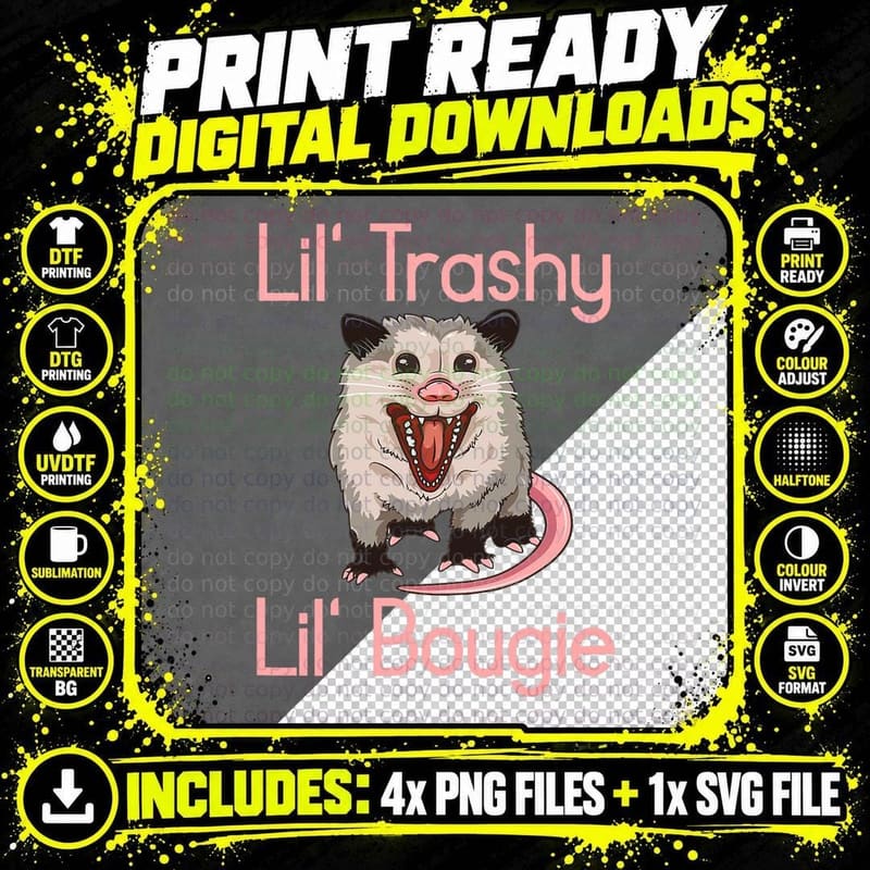 Funny Opossum Possum Little Trashy Little Bougie T-Shirt Png SVG Digital Bundle