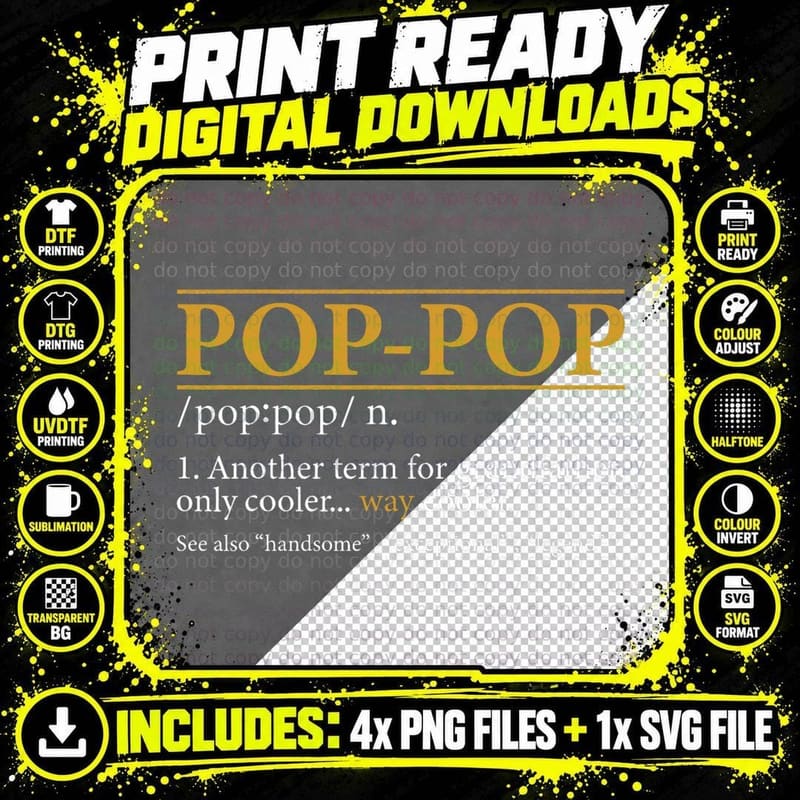 Funny POP-POP Definition Fathers Day Gift Grandpa Gift Png SVG Digital Bundle