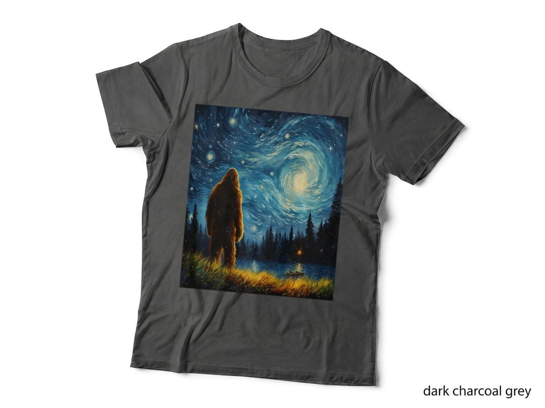 Funny Painting Bigfoot Lover Starry Night Bigfoot Van Gogh T-Shirt