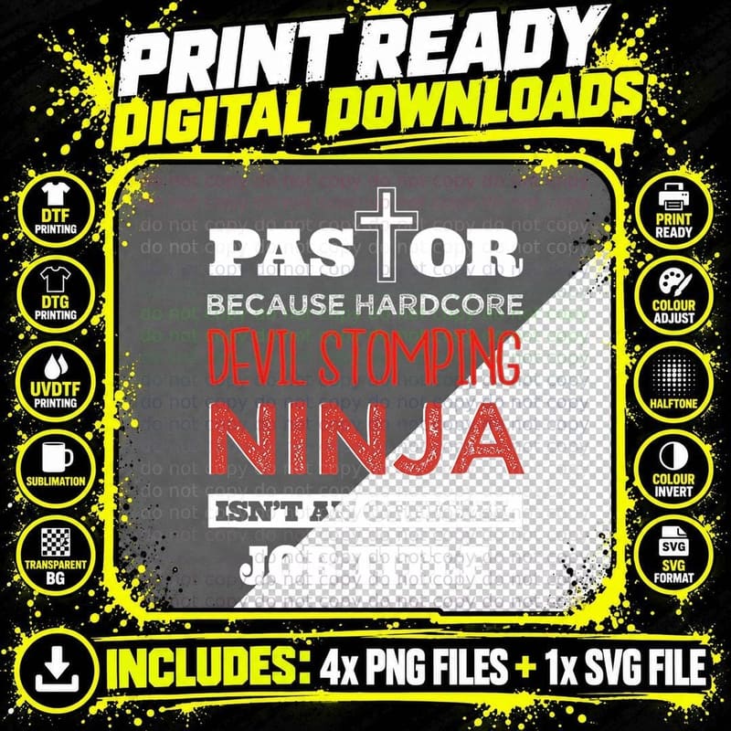 Funny Pastor Job Definition Devil Stomping Ninja T-Shirt Png SVG Digital Bundle