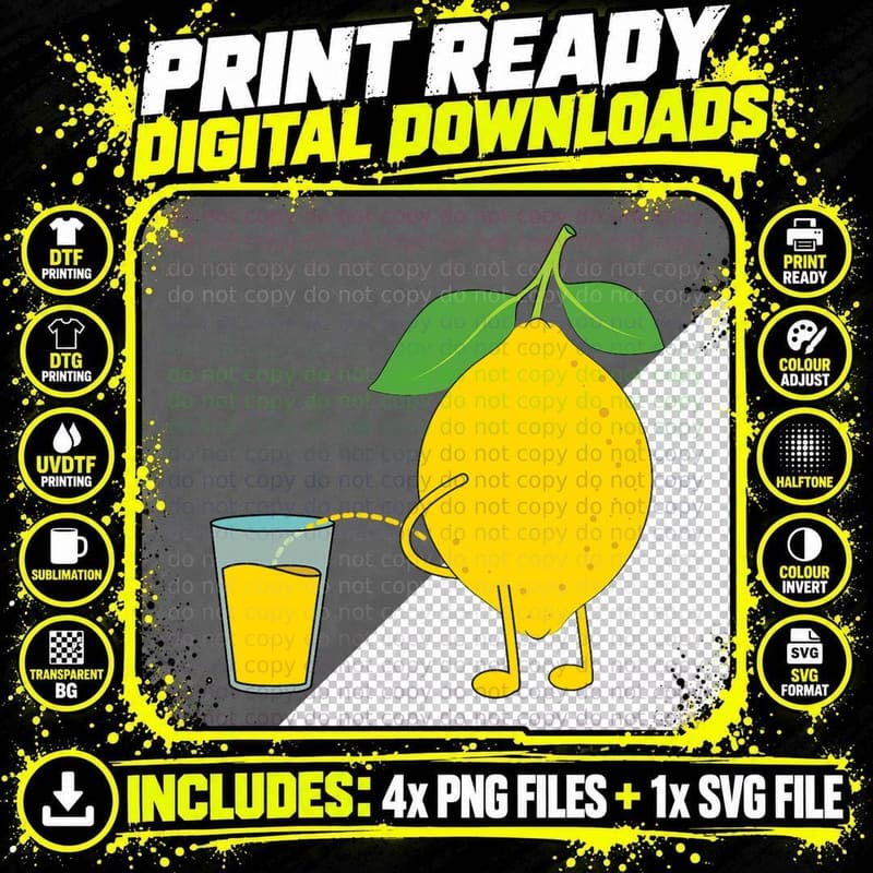 Funny Peeing Lemon - Lemon Juice - Pee - Humour - Happy Png SVG Digital Bundle