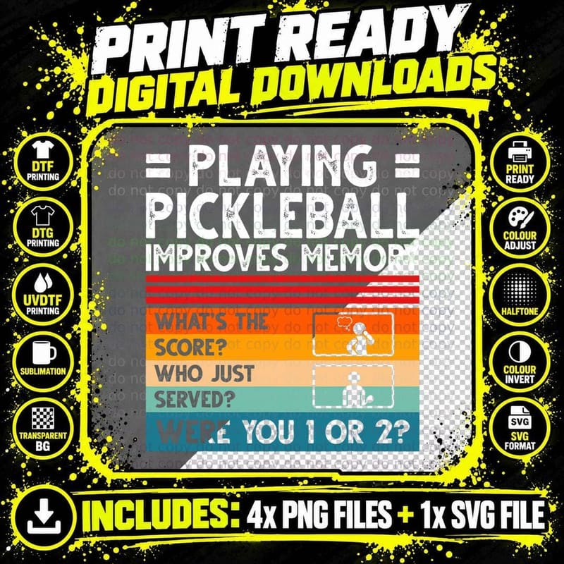 Funny Pickleball Art for Men Women Paddle Pickleball Png SVG Digital Bundle