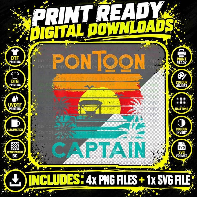 Funny Pontoon Captain Shirt Retro Vintage Style Pontoon Png SVG Digital Bundle