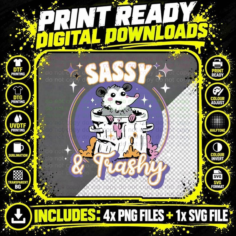 Funny Possum, Sassy & Trashy Possum T-Shirt Png SVG Digital Bundle