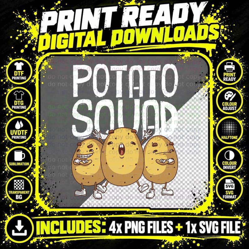 Funny Potato Squad Gift for Men Women Cool Vegetarian Png SVG Digital Bundle