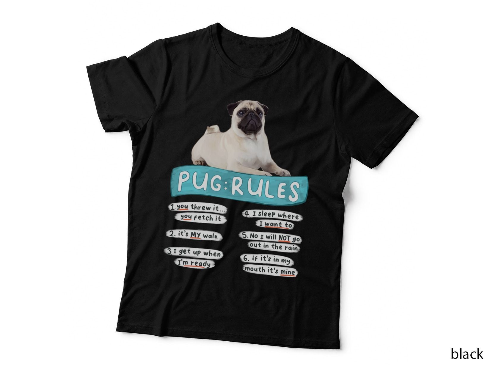 Funny Pug Tshirt, Pug Rules Tee, Pug Lover Shirt, Pug Owner T-Shirt