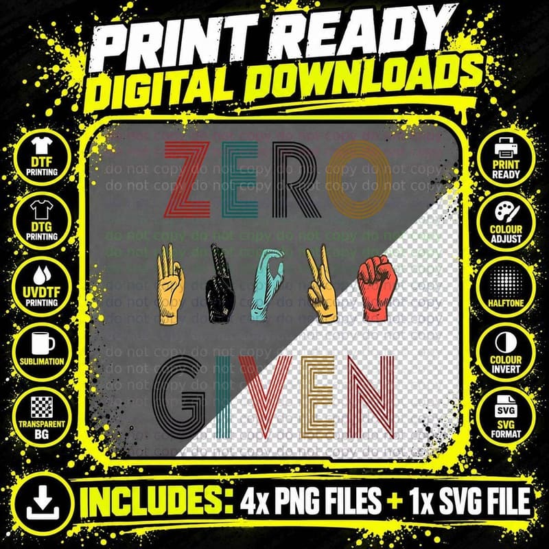 Funny Rude Zero Fucks Given Sign Language ASL Vintage Png SVG Digital Bundle