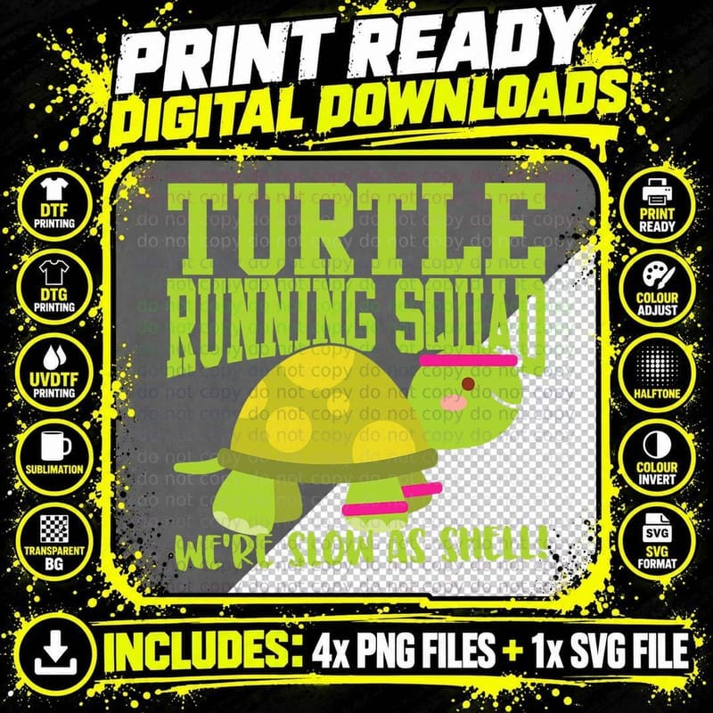 Funny Slow Runner - Turtle Running Squad T-Shirt Png SVG Digital Bundle