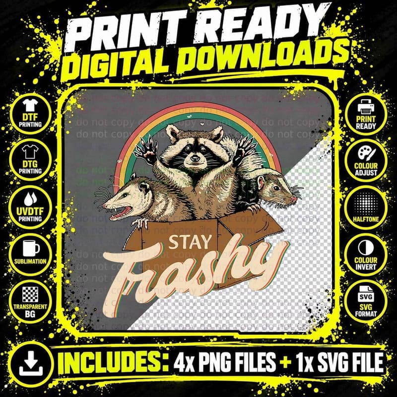 Funny Team Trash Stay Trashy Raccoons Opossums Squad Png SVG Digital Bundle
