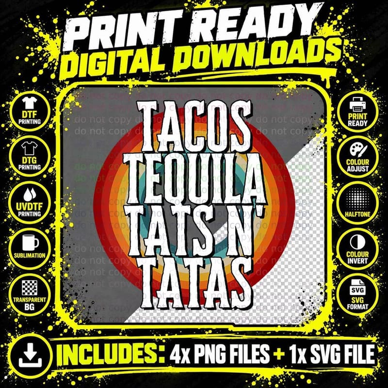Funny Tequila and Tacos T-Shirt, Drinking Party Humor Tee Png SVG Digital Bundle
