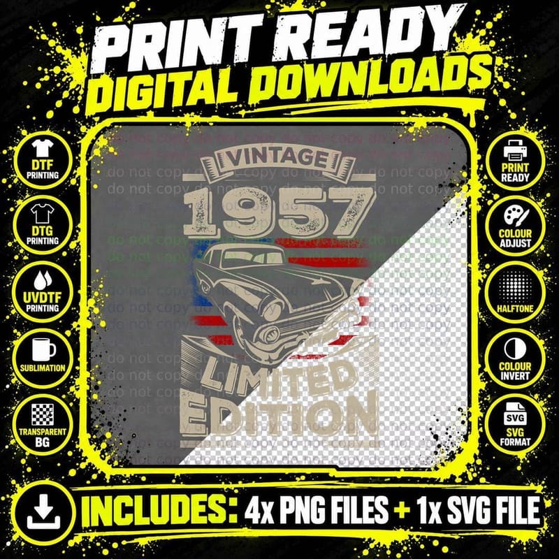 Funny Vintage 1957 65th 65 Sixty Five Years Old Birthday Png SVG Digital Bundle