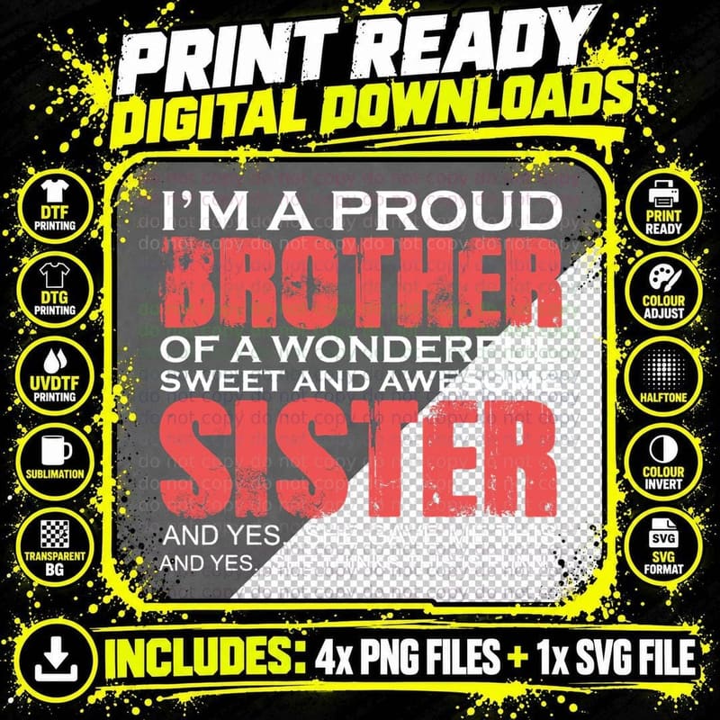 Funny for Brother of Awesome Sister Birthday Clothing Png SVG Digital Bundle