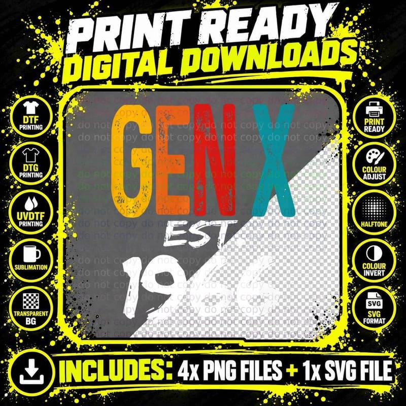 Gen X Est 1966 Born in 1966 Birthday Funny Humor Png SVG Digital Bundle