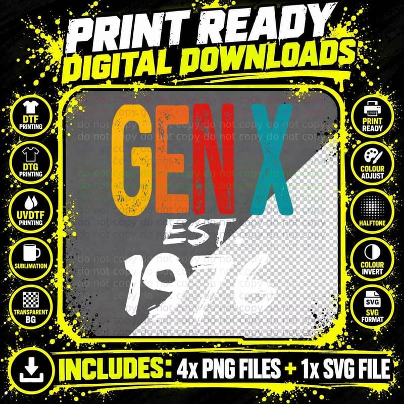 Gen X Est 1976 Born in 1976 Birthday Funny Humor Png SVG Digital Bundle