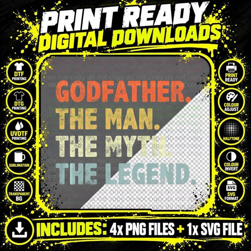 Godfather the Man Myth Legend Fathers Day for Funny Png SVG Digital Bundle