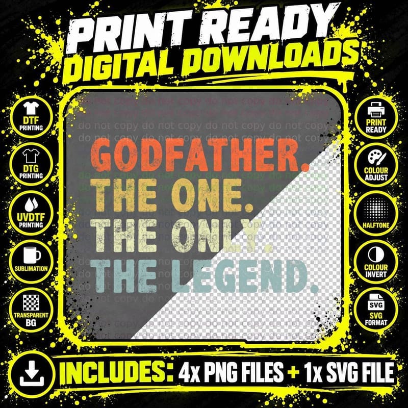 Godfather the One Only Legend Funny Fathers Day for Png SVG Digital Bundle