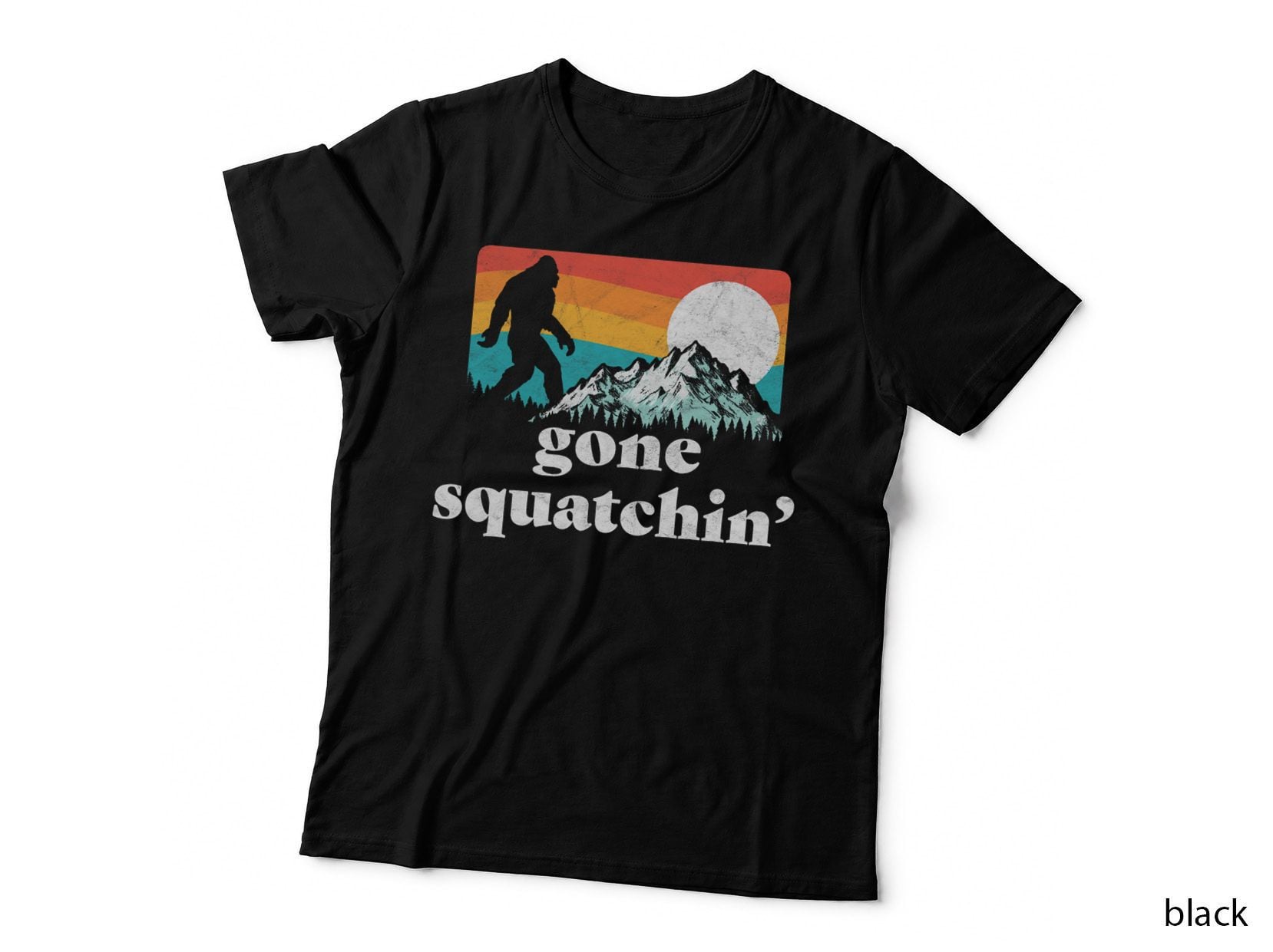 Gone Squatchin'! Funny Bigfoot Mountains Retro Graphic T-Shirt