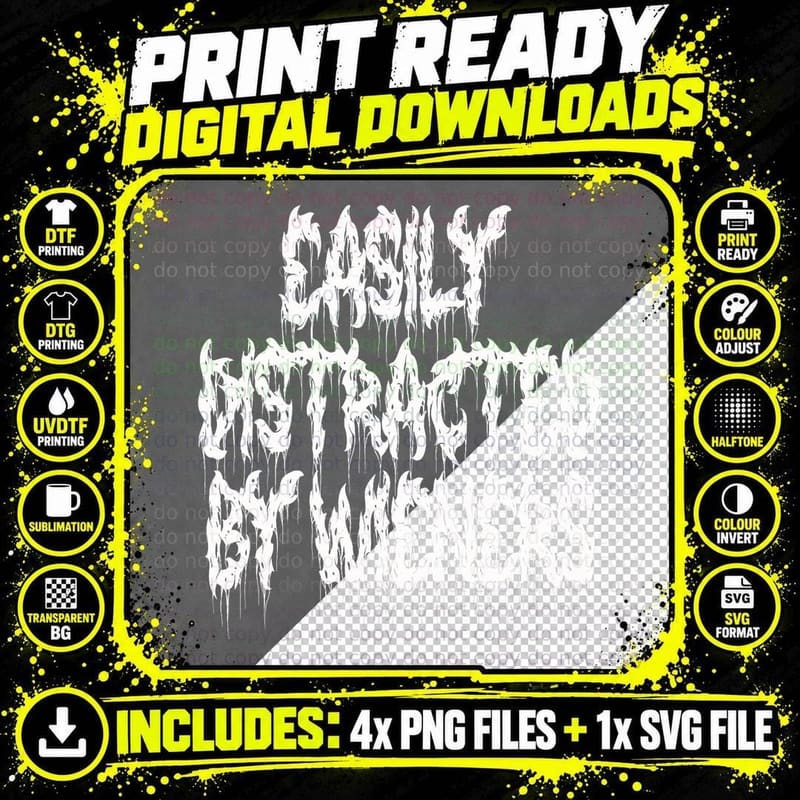 Goth Easily Distracted by Wieners Funny Alt Aesthetic Png SVG Digital Bundle