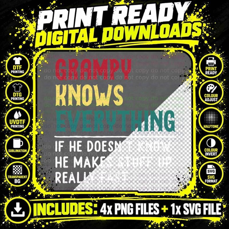 Grampy Know Everything Fathers Day for Funny Grandpa Png SVG Digital Bundle