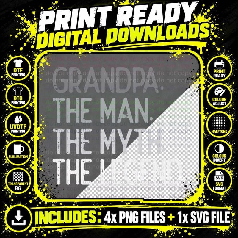 Grandpa Man Myth Legend Funny Fathers Grandparents Day Png SVG Digital Bundle