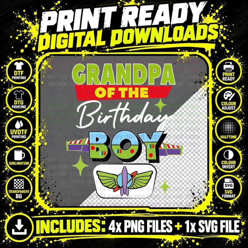 Grandpa of the Birthday Boy Toy Funny Story Family Png SVG Digital Bundle