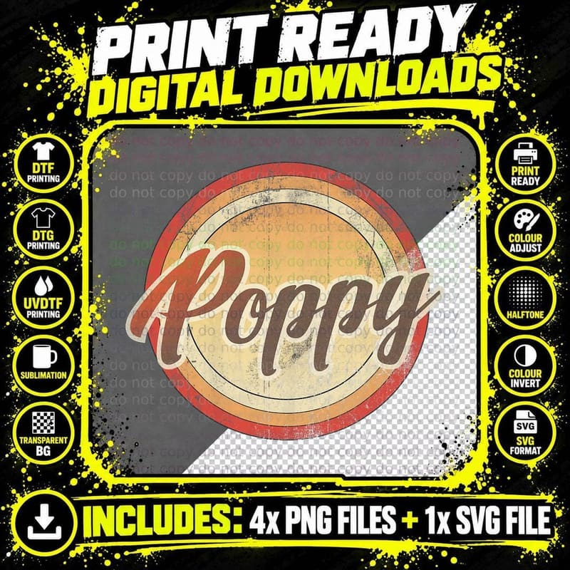 Graphic 365 Poppy Vintage Retro Fathers Day Funny Men Png SVG Digital Bundle