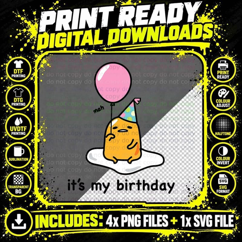 Gudetama Birthday Party Tee, Birthday Celebration Png SVG Digital Bundle
