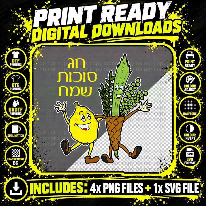 Happy Sukkot Jewish Holiday for Kids Funny Lulav and Png SVG Digital Bundle