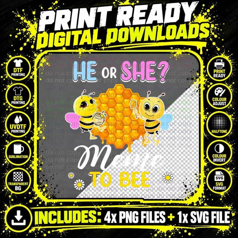 He or She Meme to Bee Gender Reveal Baby Shower Party Png SVG Digital Bundle