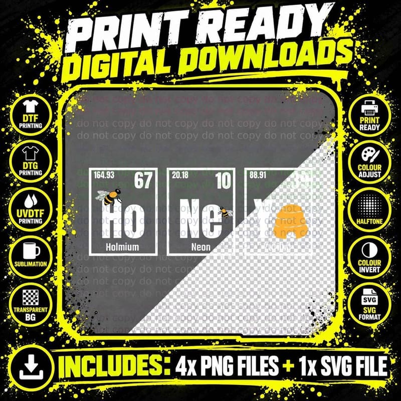 Honey Periodic Table Elements Funny Apiarist Gift Bee Png SVG Digital Bundle
