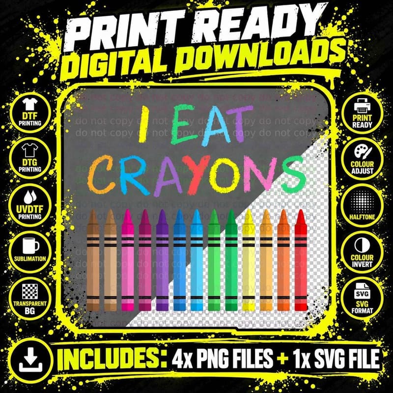I Eat Crayons Funny Saying Artist Coloring Drawing Png SVG Digital Bundle