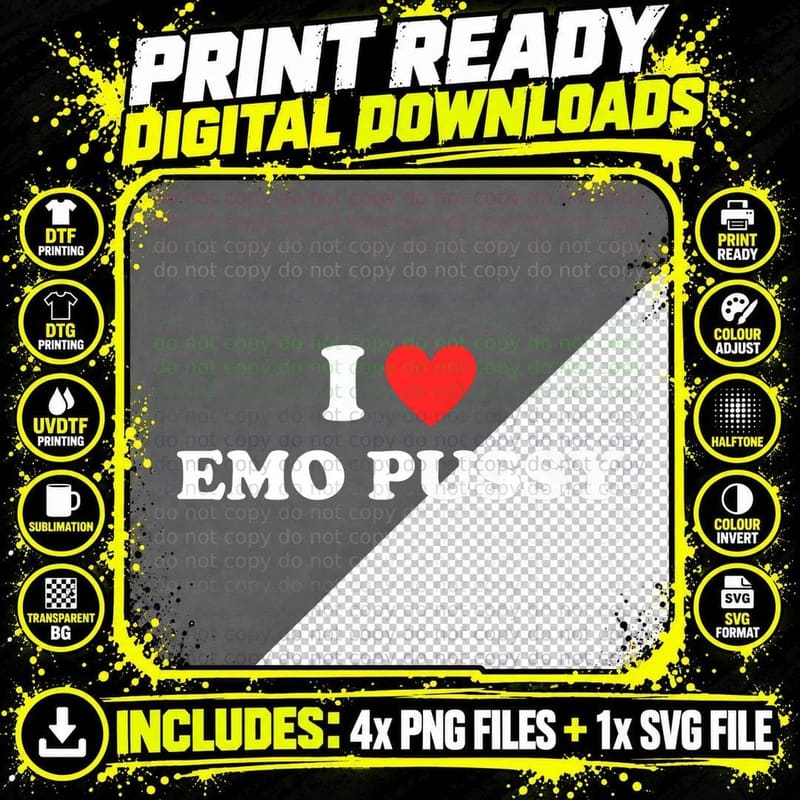 I Heart Emo Funny Love Pussy Goth Sarcasm Humor Png SVG Digital Bundle